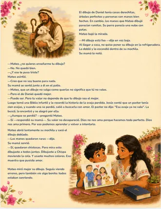 Página de la historia de Mateo y la oveja perdida